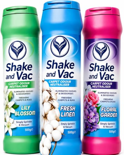 Shake and Vac | Shack and Vac Carpet Freshener Powder 1500g | Carpet Deodoriser | Pet friendly | Eliminates Pet Odours | Fresh Linen, Floral Garden & Lily Blossoms