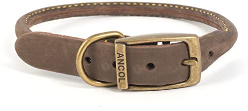 Ancol Timberwolf Bonded Thread Leather Round Dog Collar - Sable - Soft Leather Design with Antique Gold Buckle - Ideal for Long Haired Dogs - 39-48cm Size 5