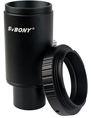 Svbony Adattatore Telescopio Fotocamera, 1,25 Anello Adattatore Telescopio, Tutto Metallo Anello T2 Compatibile con Canon EOS Rebel SLR DSLR
