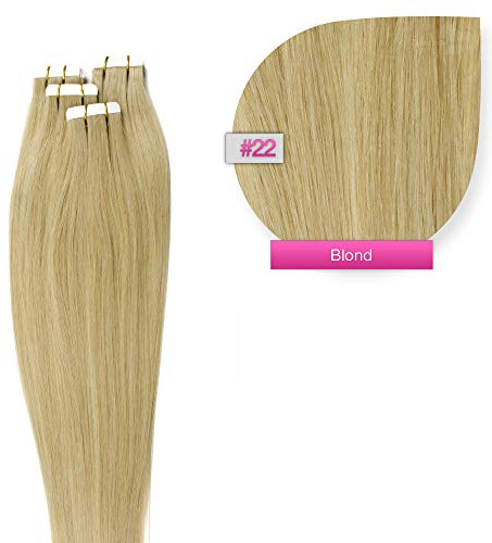 Tape In On Tressen Echthaar Extensions 60cm 40 x 2,5g Nr.22 Hellblond Tresse Haarverlängerung