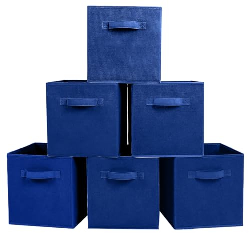PowerKing Storage Box, 6 Foldable Storage Cubes Storage Box Organiser Made of Fabric – Dark Blue