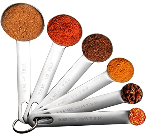 6PCS cuillères à mesurer - 1/8 TSP, 1/4 TSP, 1/2 TSP, 1 TSP, 1/2 Tbsp, 1 Tbsp Cuillère à soupe à mesurer en acier inoxydable pour ingrédients de cuisine