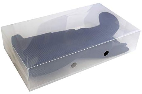 Clear Stackable Shoe Storage Boxes -Plastic box storage for Boots-Transparent organizers -12Pcs heavy duty Plastic Shoe rectangular container for Knee High/Ankle Boots