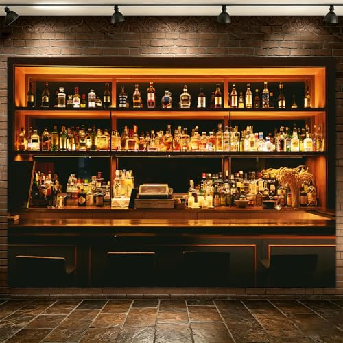PHMOJEN Bar-Hintergründe für Fotografie, 2,7 x 1,5 m, Schnaps, Wein, Getränke, Alkohol, Café, Restaurant, Getränkeregal, Foto-Hintergründe, Tapete, Raumbild, Requisiten BJWYPH18