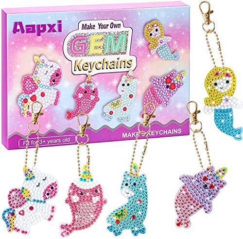 Aapxi Bastelset Kinder ab 6 Jahre, Diamond Painting Doppelseitige Schlüsselanhänger 5 Stücke, Basteln Mädchen 8 Jahre Kreativ, Tolle Geschenke