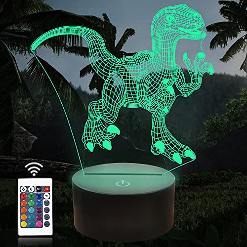 Dinosaurier Geschenke, Attivolife 3D Illusion Nachtlicht Kinder T-Rex Spielzeug, 16 Farben Ändern Fernbedienung Timer Optisches Schlafzimmer Dekor Perfekte Geburtstag Weihnachten für Jungen Kind