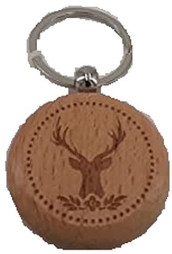GILDE Schlüsselanhänger Holz beidseitigt gelasert, 8,5 x 4,5 x 1,0cm auf Geschenkkarte (Hirsch)