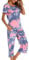 ENJOYNIGHT Pyjama d'été court en coton pour femme - Manches courtes - Avec pantalon 3/4 long, Bleu/rose, XXL
