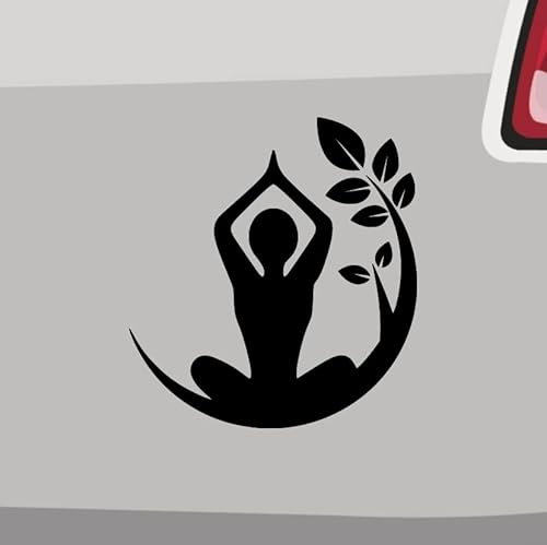Stickerfreaks Lotussitz Aufkleber 6 Größen 21 Farben Yoga Buddha Asana Mantra Balance Om Baum - Schwarz - Vinyl - Outdoor - Orientalisch - Rechteck - Blatt - UV-beständig - Selbstklebend