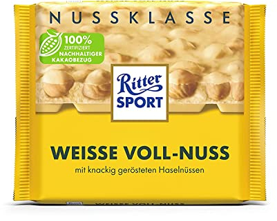 Ritter Sport Weisse Voll-Nuss, Weiße Schokolade mit ganzen Haselnüssen, Schokoladen-Klassiker zum Genießen, Geschenkidee, 100g Tafel