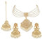 Jwellmart Gold Polish CZ Stone Faux Pearl Jadau Jewelry Necklace Earrings Maang Tikka Set Jewellery for Women
