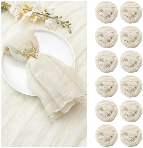 Seihtuch-Servietten, 50,8 x 50,8 cm, Käsetuch-Servietten, Gaze, Tischservietten mit Falten, Mehrzweck-Servietten, für Abendessen, Hochzeit, Party, Ostern, Heimdekoration, Beige, 12 Stück