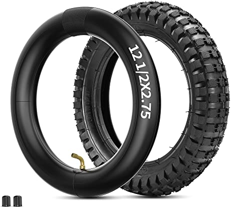 RUTU 12.5 x 2.75 Inner Tube and Bike Tyre Kit - Compatible with Scooter, Kids Dirt Bikes, Pocket Bikes 12 1/2 x 2 3/4 - Durable Rubber High Air Retention - Angled Copper Air Valve