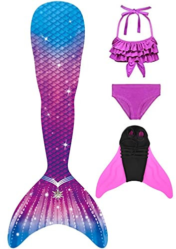 NAITOKE Meerjungfrauenschwanz mit Flosse für Mädchen Meerjungfrau mit Mermaid Tail Badeanzug,MBHDR,110