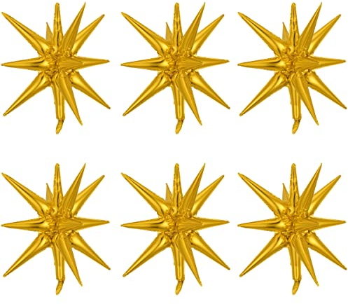 Kawailay 6 palloncini a forma di stella esplosiva da 55,9 cm, a 12 punti, in Mylar a forma di stella, per danza, matrimonio, anniversario, laurea, baby shower, feste di compleanno, colore oro