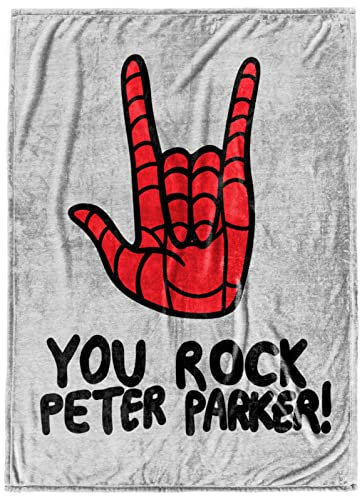 Marvel Spiderman You Rock Peter Parker Überwurfdecke, Maße: 127 x 177,8 cm, farbecht, superweiches Fleece-Bettwäsche (offizielles Marvel-Produkt)
