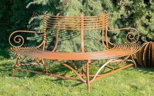 Casa Padrino Jugendstil Gartenbank Braun 180 x H. 88 cm - Handgeschmiedete Garten Sitzbank - Halbrunde Schmiedeeisen Baumbank - Schmiedeeisen Gartenmöbel - Barock & Jugendstil Garten Möbel