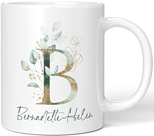 JUNIWORDS Tasse, Bernadette-Helen, Name Anfangsbuchstabe Initial Alphabet Floral Buchstabe B Monogramm Motiv, Weiß (5438114)