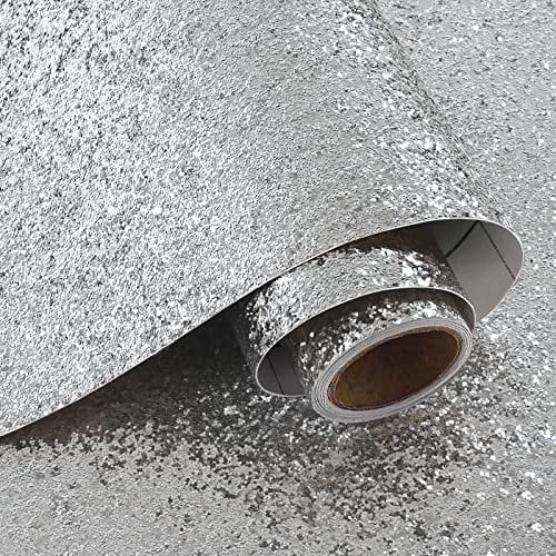 VaryPaper Silver Chunky Glitter Wallpaper Peel and Stick Sequin Sparkle Wallpaper 40cmx200cm Glitter Contact Paper Vinyl Cabinet Cover Art Deco Wall Paper for Living Room Bedroom Gift Wrapping