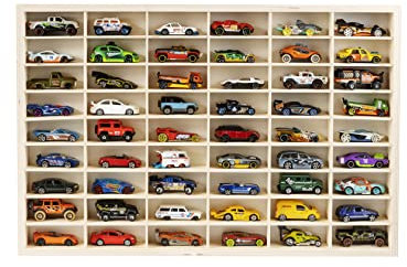 DECOCRAFT Display Cabinet Compatible with Hot Wheels Lorry Design – Toy Storage Shelves with 54 Slots – Heavy Duty Wooden Cube Storage Box – Modern Design