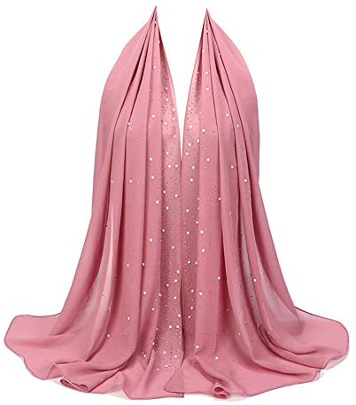 Damen Muslim Hijab Kopftuch Schal,Glitzer Chiffon Moderne islamische Kopftücher Stretch-Turban Einfarbiger Indische Turban-Hüte Wrap Langer Schal Wickelschal für muslimische Frauen Hijab,Rosa #4