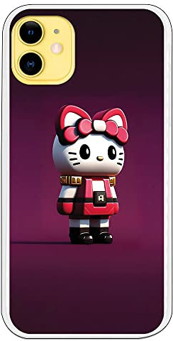 Personalaizer Hello Kitty Hintergrund Granatrot kompatibel mit iPhone 11 aus transparentem TPU, kratzfest, leicht, original und kompatibel mit kabellosem Laden