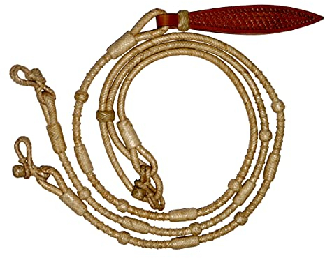 WeavingCraft Horse Western Tack Handgeflochtenes Seil mit natürlichem Rohleder in passenden Knoten, Rohleder, handgeflochtenes Romal-Zügel, Ranch-Seil, 132 cm Romel