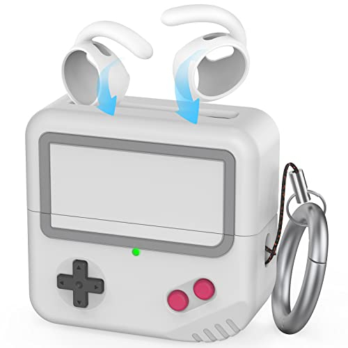 TRONWIN Silikon Airpods Pro 2 Hülle Schutzhüllen Gamepad-Design Case [Kabelloses Laden] mit Airpods Pro 2 Halterung Ohr für Apple Airpods Pro 2. Generation (Hellgrau)