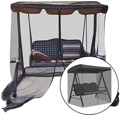 BAHULA Moustiquaire de Jardin Swing, Polyester Mesh Screen avec Ouverture à glissière et Toit imperméable Tente, Patio Seater Swing moustiquaire pour siège Swing 2 3 Places,Noir,1.25x1.55m
