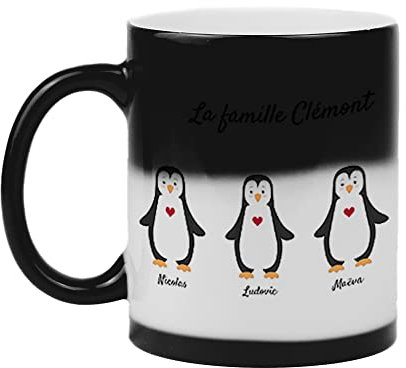 CADEAUX.COM - Tasse Personnalisable Magique - Mug Personnalisable Famille Pingouins - 1 Prénoms - Cadeau Maman - Idée Cadeau Personnalisé - Idée Cadeau Fête des Mères - Idee Cadeau Femme