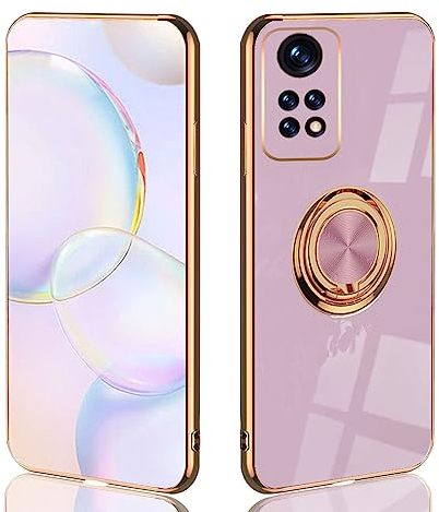 UPLAI Funda para Xiaomi Redmi Note 12 Pro 4G, Ultra Delgado Suave TPU Silicona Antigolpes Carcasa con Soporte de Anillo, Moda Diseño de Galvanoplastia Estuche Caso.Púrpura
