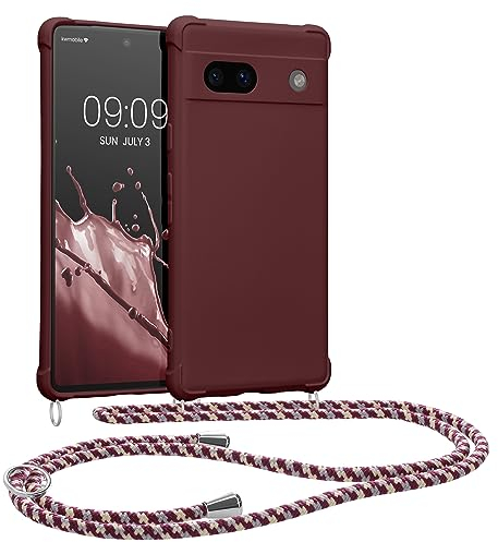 kwmobile Necklace Case kompatibel mit Google Pixel 7a Hülle - Cover mit Kordel zum Umhängen - Silikon Schutzhülle Bordeaux Violett