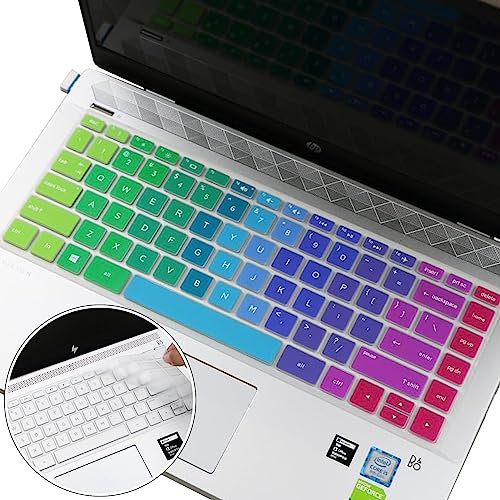 2Pcs Silicone Keyboard Cover for HP Pavilion x360 14 14-FQ0037NR 14-DK1003DX 14-DK1032WM 14-DK1035WM 14-DK1031DX 14-DS0110NR 14-DS0003DX 14M-BW 14M-BA 14-BF 14M-CD 14M-CF 14-DF (Rainbow+Clear)