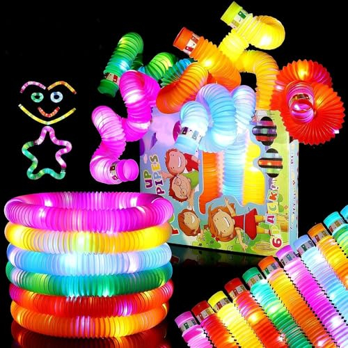 Chanurae 12stk LED Pop Tubes Fidget Toys Knicklichter Armbänder Party- und Festtagssets Deko Set,Mitgebsel Kindergeburtstag,Leuchtstäbe Buntes Festival Zubehör Sensorik Spielzeug