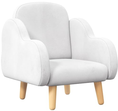ZONEKIZ Poltroncina per Bambini Stile Scandinavo 46x51x55 cm Bianco | Braccioli a Nuvola, Poltrona Piccola per Bambini fino a 3 Anni in Tessuto