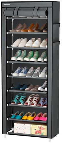 edihome, Schuhregal, Stoff mit 10 Ebenen, (58 x 28 x 162 cm), Schuhaufbewahrung, mit staubdichtem Überzug, Schuhschrank, Sportschuhe, Schuh-Organizer, für High Heels (Grau)