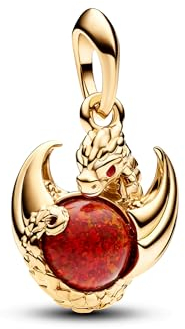 PANDORA X Game of Thrones Drachenfeuer Charm-Anhänger aus Sterling Silber mit 14 Karat vergoldete Metalllegierung, Kompatibel Moments Armbändern, 762972C01