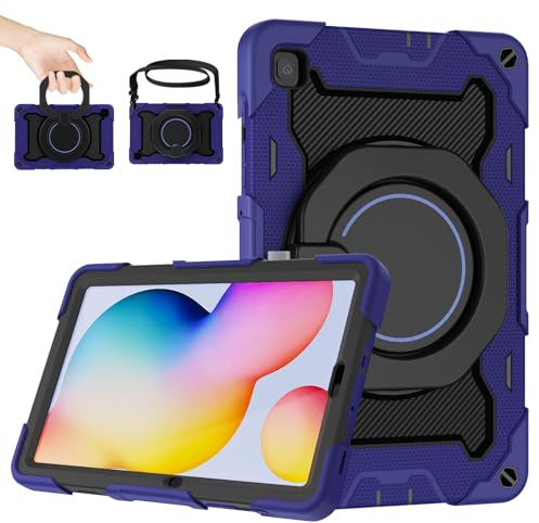 ROISKIN Samsung Galaxy Tab S6 Lite Hülle 10,4 Zoll: Robuste S6 Lite 2020/2022/2024 Hülle für SM-P610/ P615/ P613/ P619 mit Stifthalterung & 360 drehbarem Ständer & Schultergurt, Schwarzblau