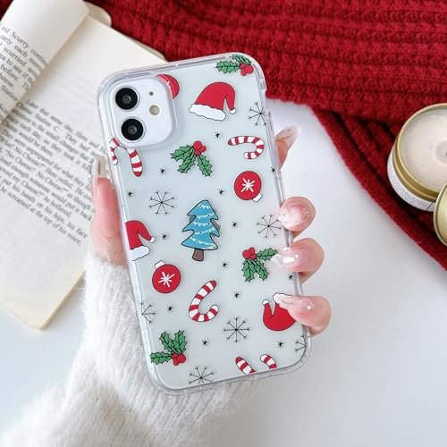 RALEAVO Christmas Case for iPhone 12/Pro, Cute Clear Cartoon Design Phone Case - Soft Silicone Protective Shockproof Bumper Cover - Black Snow