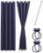 Cozyor Praktisches Set ohne Bohren: 2X Vorhang + 1x Klemmstange 70-120 cm + 2X Raffhalter mit Magnet Blickdicht & verdunkelnd, als Raumteiler, Fenster & Tür Blau Thermovorhang 175x135cm