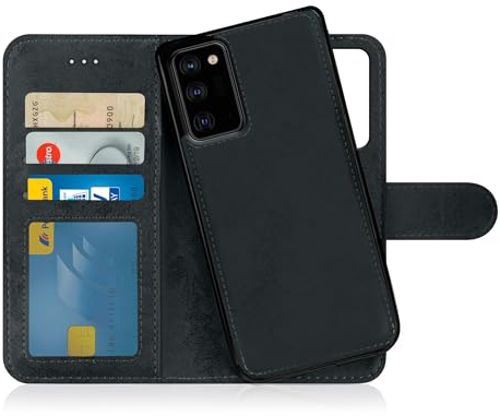 MyGadget Flip Case pour Samsung Galaxy Note 20 - Coque Clapet Détachable magnétique PU Cuir Support - Housse Portefeuille Book Cover Gris Noir