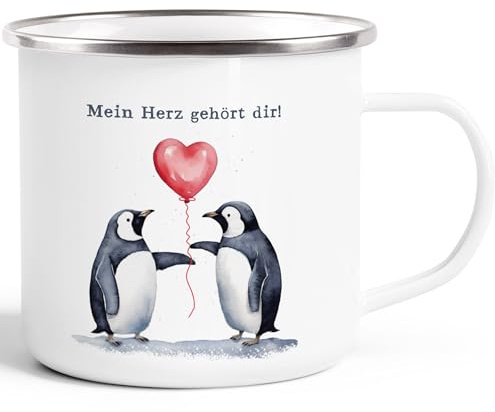SpecialMe® Emaille-Tasse Spruch Geschenk Liebe Mein Herz gehört Dir Luftballon Geschenkidee Mann Frau Valentinstag Emaille-weiss-silber standard