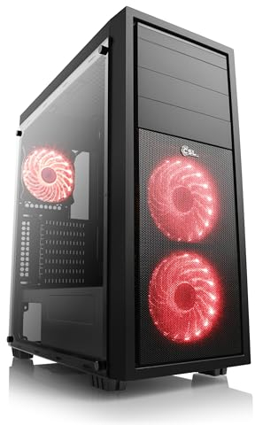 Gaming PC-Gehäuse Apollon - Midi-Tower, LED Beleuchtung (inkl. Steuerung), Glas-Seitenteil, vormontierte Lüfter, ATX, mATX, schwarz