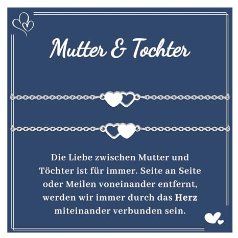 VU100 2 Stück Mutter Tochter Armband Mutter Tochter Geschenk 316L Herzform Edelstahlarmband Geburtstag Geschenk für Mutter Tochter Mädchen