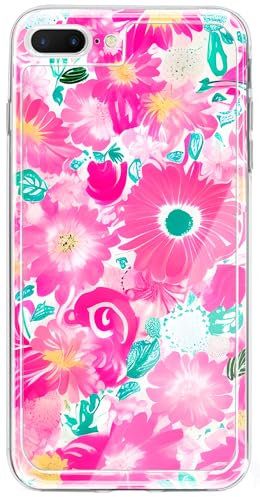 Berkin Arts Compatible avec iPhone 8 Plus Coque/iPhone 7 Plus Coque Cover Transparente TPU Rose Fleur Floral Design Élégant Géométrique