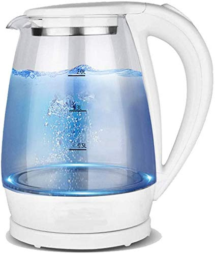 RBUDSPOLF Electric Kettle 2L Glass Kettle,1500W Eco Water Kettle with Illuminated Led, Stainless Steel Inner Lid & Bottom,Fast Boil Auto-Off & Boil-Dryion/White