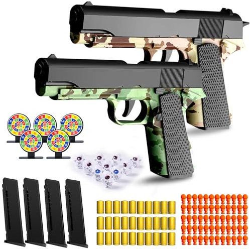 SZJYMY 2 Pcs Toy Gun Soft Bullet, Cool Toy Pistol Soft Foam Bullets with Shell Ejecting Toy Foam Blaster Shooting Games Educational Model,Suitable for 3 4 5 6 7 8 Years Old boys And Girls Toys