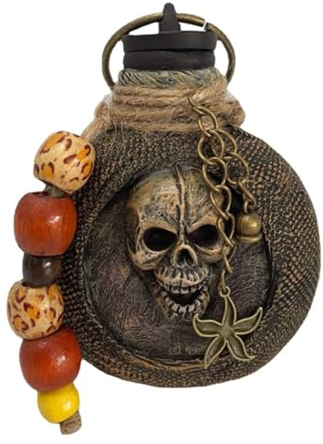 KIUGOP 227ml Halloween Vintage Flachmann, Pirat Skelett Flachmann Edelstahl Alkohol Trinkflasche Desktop Ornament Halloween Dekoration (Vintage-Flasche),Messing