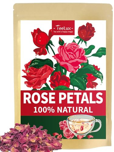 TeeLux Getrocknete Rosenblütenblätter Essbare 80g, Vegan, Natürliche Duftende Rosentee, Rosenblüten in Lebensmittelqualität zum Backen, Trinken
