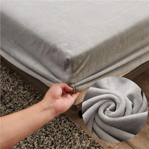 Sábana Bajera Ajustable de Franela 160x200 cm- Highdi Gris Claro Sábana Bajera de Terciopelo Elástica de Invierno, Sábana Bajera 160x190 Adecuada para Colchón de 25-30 cm